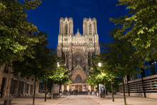 Famous Notre-Dame De Reims At Twilight