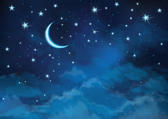 Wall Mural - vector night sky background stars and moon.