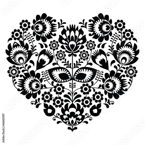 Naklejka na szafę Polish folk art heart pattern in black - wzory lowickie