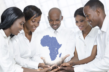 african business team with map of africa