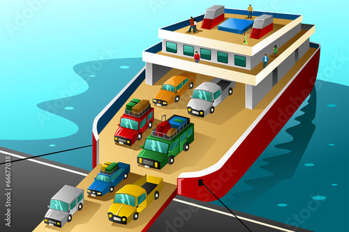 Fotografía Cars in vacation going into a big ferry