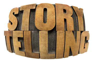 Wall Mural - storytelling word in wood type
