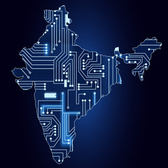 Map of India with electronic circuit