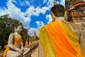 Wall Mural - Wat Yai Chai Mongkol in Ayutthaya province of Thailand