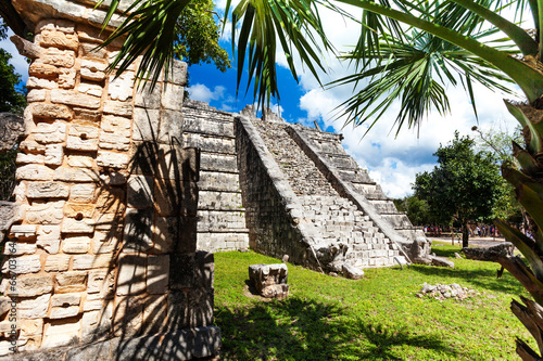 Fotoboard na płycie Ukamienowany mur i chichen itza pomnik, Meksyk