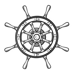 Captain's wheel in black and white