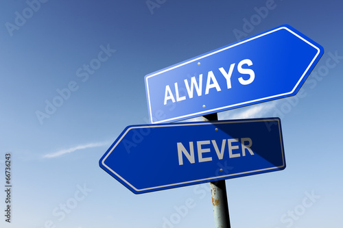Fotografie, Obraz Always and Never directions. Opposite traffic sign.