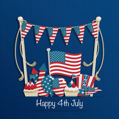 Wall Mural - usa fourth of july stars and stripes flag bunting decoration vector with clipart and copy space on blue background