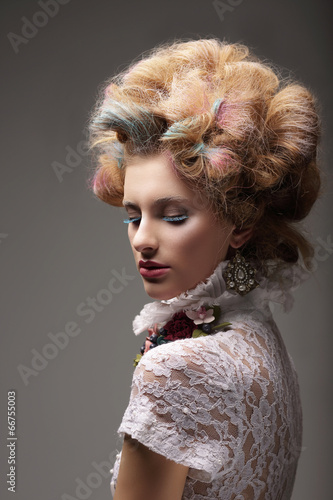 Naklejka na szybę Individuality. Haute Couture. Swanky Woman with Colored Hair