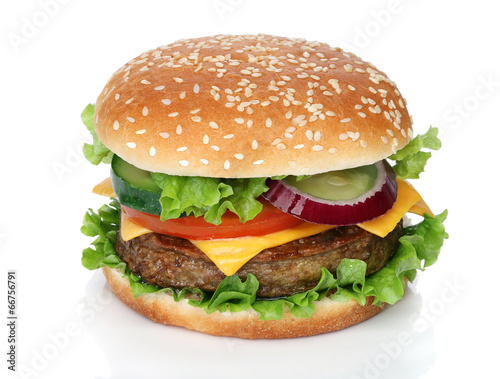 Naklejka samoprzylepna Smaczny hamburger na białym tle