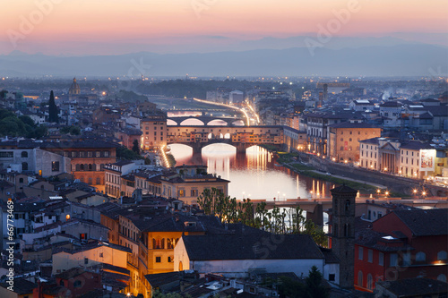 Plakat na papierze fotorealistycznym Panorama noc florencja. 