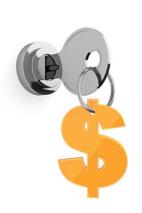 Aufkleber - Key to Money Concept. Key and golden dollar sign