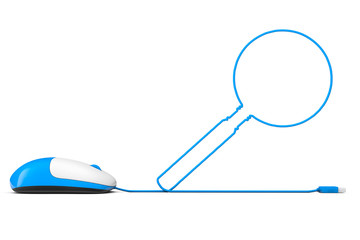 Poster - Computer mouse and cables in form of Magnifying Glass