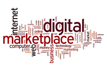 Wall Mural - digital marketplace word cloud
