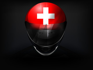 Wall Mural - Swiss racer with flag on helmet vector closeup