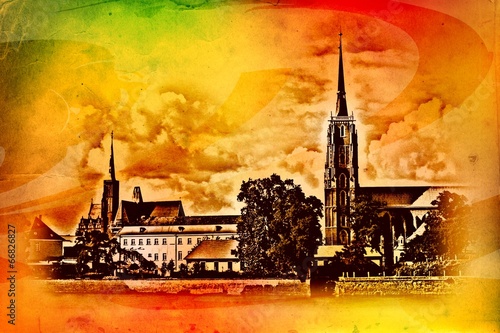 Plakat na zamówienie Wrocław city miasto retro vintage