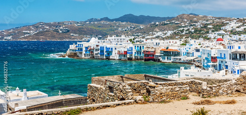 Board z aluminiowym obramowaniem Panoramiczny widok małej wenecji na wyspie mykonos