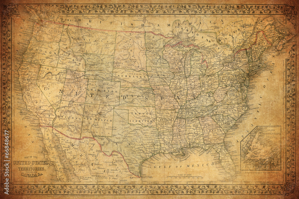 Obraz na płótnie Vintage map of United States 1867 w salonie