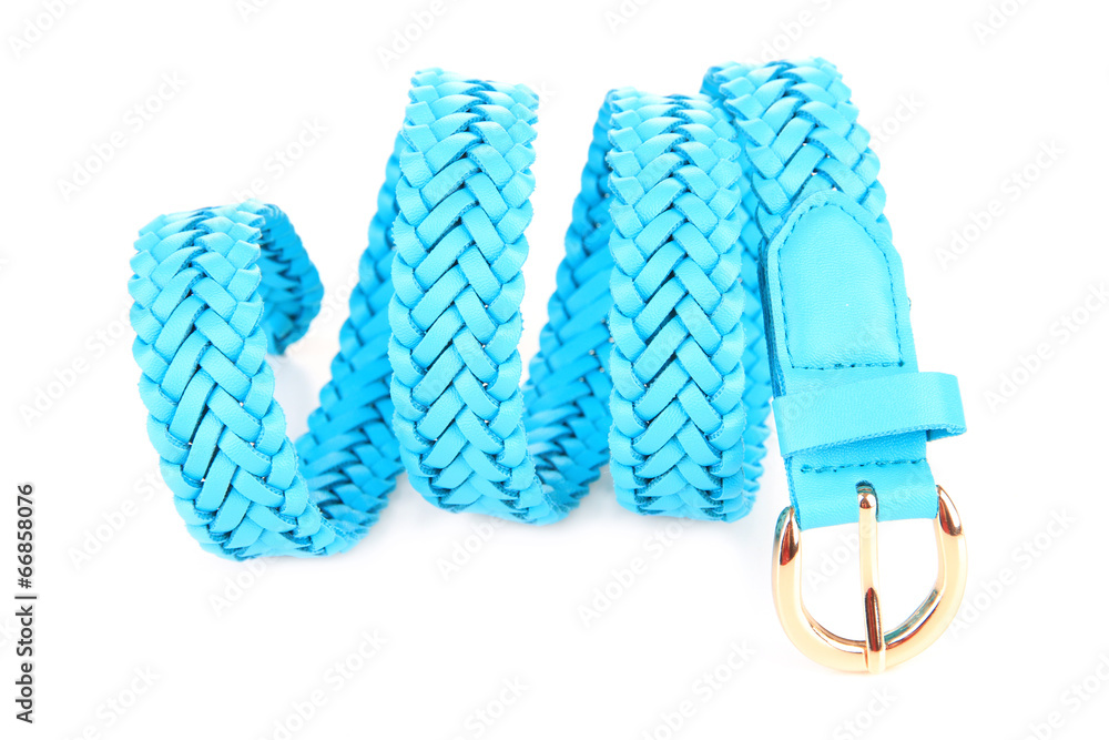 Blue leather belt, isolated on white