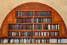 Jewish Prayer Books On The Shelves.