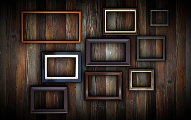 Wall Mural - frames on dark wooden wall