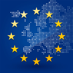 Wall Mural - european union flag with a map of dots in the background