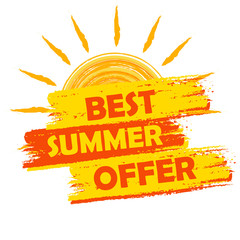 Wall Mural - best summer offer with sun sign, yellow and orange drawn label