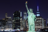 Fototapeta Koty - Manhattan Skyline and The Statue of Liberty at Night