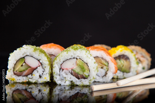 Fotoboard na płycie Zestaw sushi japoński owoce morza