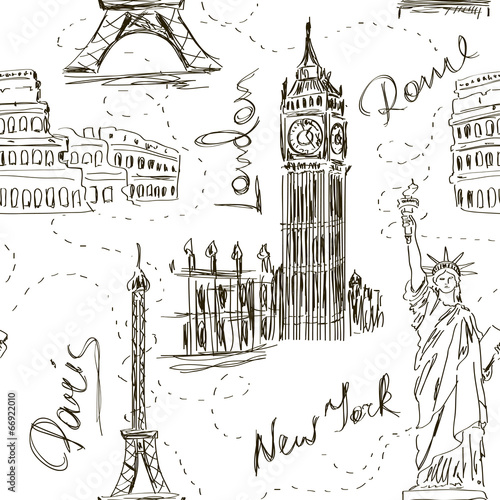 Naklejka na meble Seamless pattern of architectural landmarks