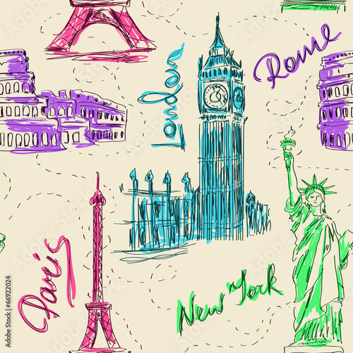 Naklejka na meble Seamless pattern of architectural landmarks