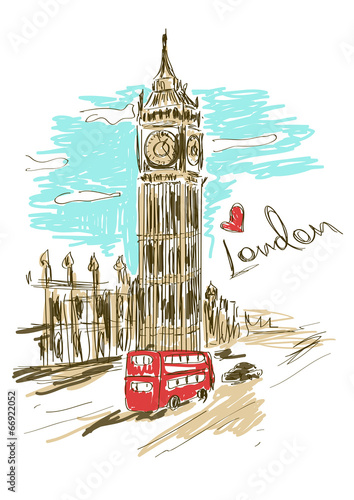 Nowoczesny obraz na płótnie Sketch illustration of Big Ben tower