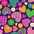 Seamless pattern of heart patchworks and buttons