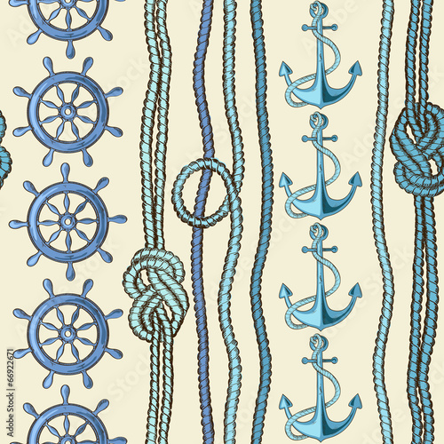 Naklejka - mata magnetyczna na lodówkę Nautical seamless pattern