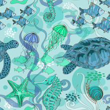 Seamless Pattern Of Sea Animals