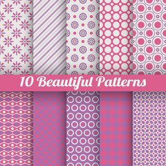 Wall Mural - 10 Beautiful vector seamless patterns (tiling). Pink, purple