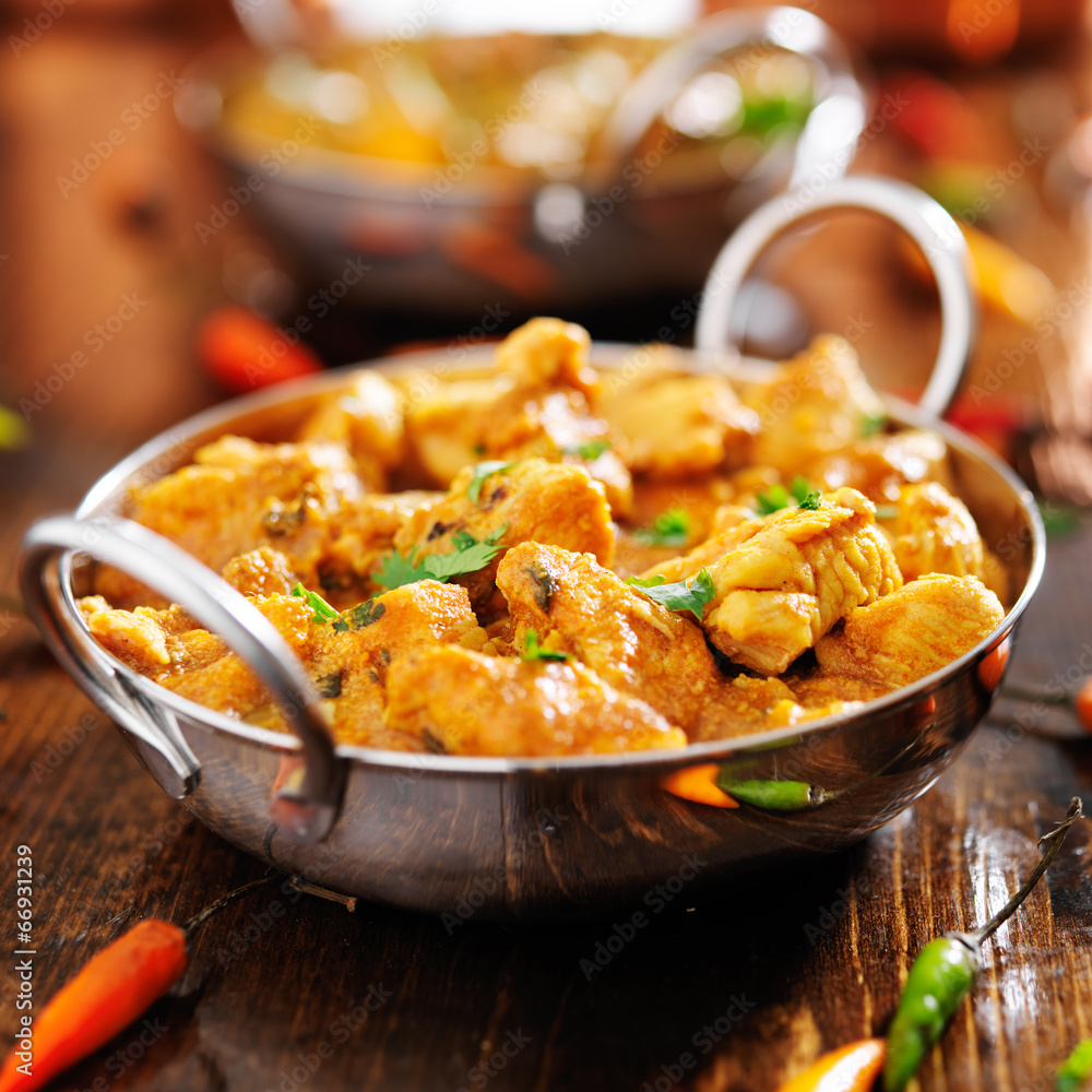 indian chicken curry in balti dish - obrazy, fototapety, plakaty 