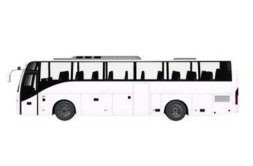Wall Mural - white bus side view isolated