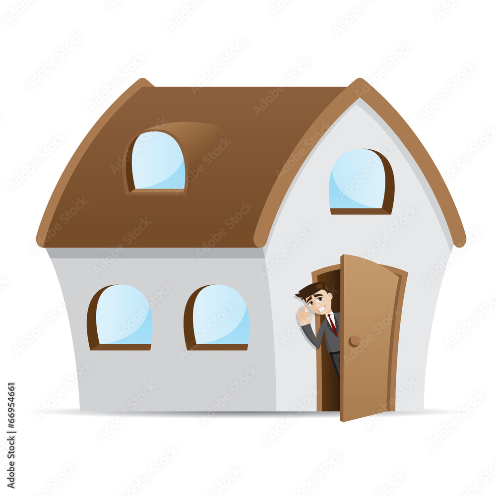 cartoon businessman open house door Stock Vector | Adobe Stock, image size:1000x1000