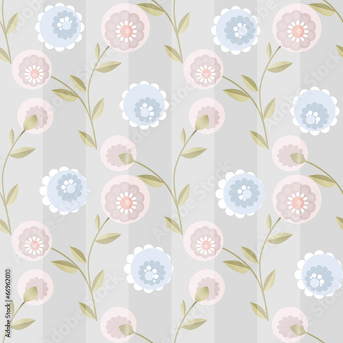 Obraz w ramie Cure seamless pattern with flowers on striped