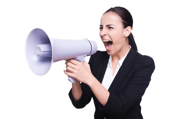 Poster - Businesswoman with megaphone.