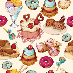 Canvas Print - Sweets sketch colored seamless pattern