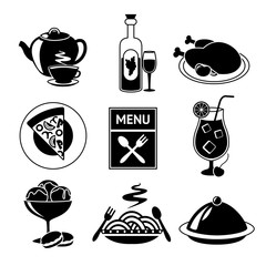 Canvas Print - Restaurant food icons black and white