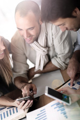 Aufkleber - Business meeting around table with electronic devices