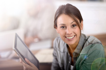 Aufkleber - Young woman using tablet in business training