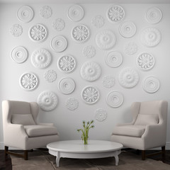 Wall Mural - Light beige interior with two chairs and a table