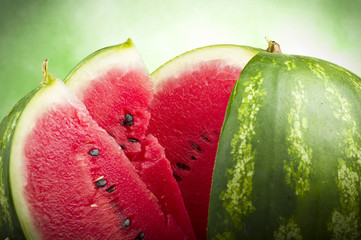 Wall Mural - Fresh watermelon sliced close up on the table