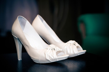 White leather bride shoes