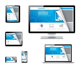 Wall Mural - responsive web design vector concept with curved paper corner