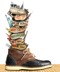 Wall Mural - travel, boot to the information stand, tourist collage
